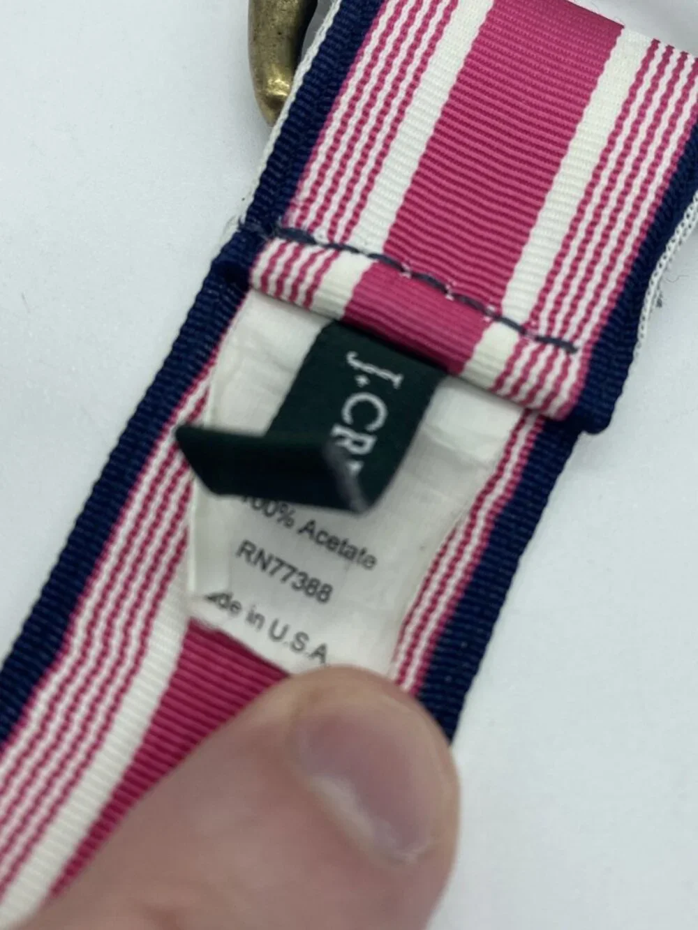 J Crew Pink Blue White Stripe D-Ring Belt Women's Size L End to End 43" - Picture 7 of 14